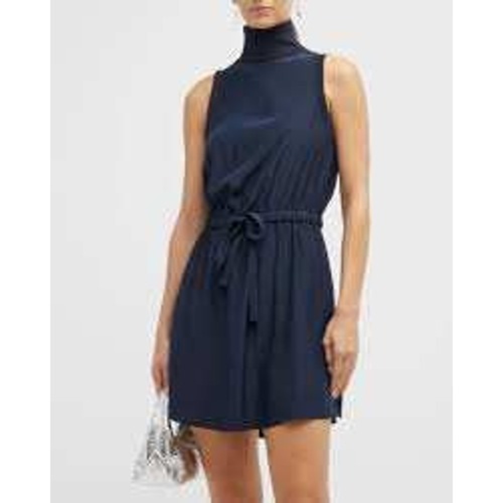 NWT Cinq a Sept Navy Blue Silk Turtleneck Lonny Dress Sleeveless XL Quiet Luxury